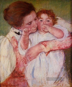 Kleine Ann saugen ihre Finger Umarmt von ihrer Mutter Mütter Kinder Mary Cassatt Ölgemälde